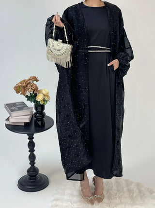 1038# High Quality Luxury Abaya Dubai Premium Satin Kimono 2 Piece Abaya Set