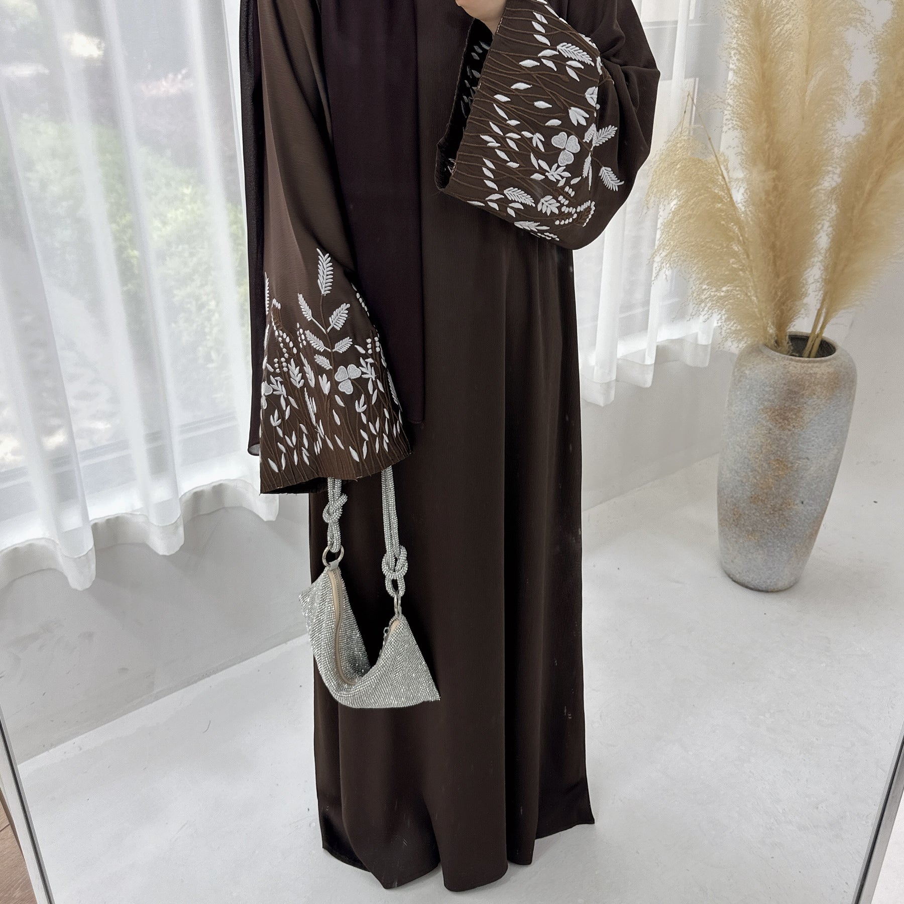 1769# Satin Embroidery Luxury Muslim Women Abaya Dress Islamic Clothing Women