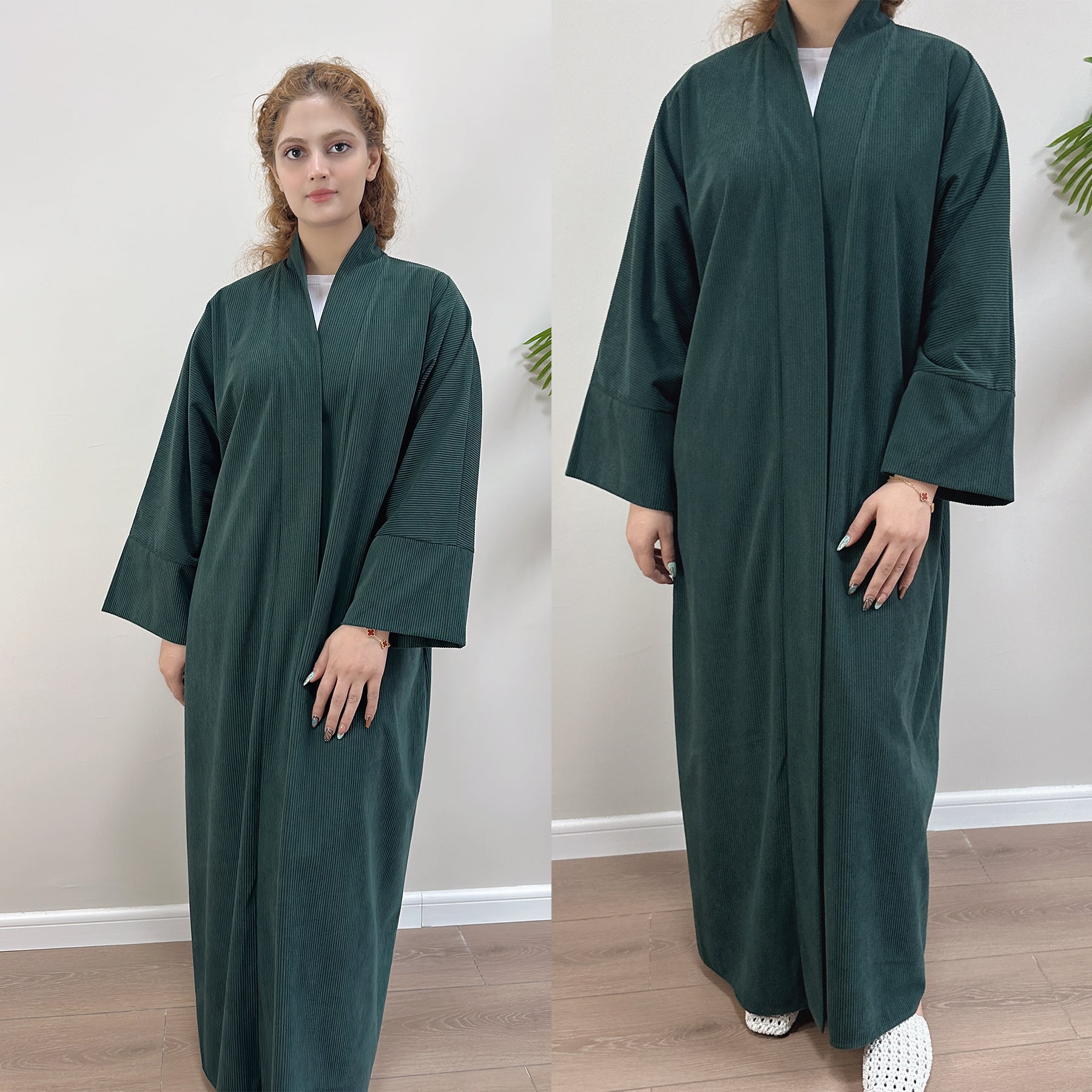 1918#Autumn Winter Cardigan Thick Dress Arab Dubai Modest Solid Color Corduroy Muslim Women Abaya