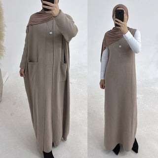 LR906+LR907#Sweater Modest Islamic Clothing Winter Women Muslim Dress and Cardigan  Kimono Abaya