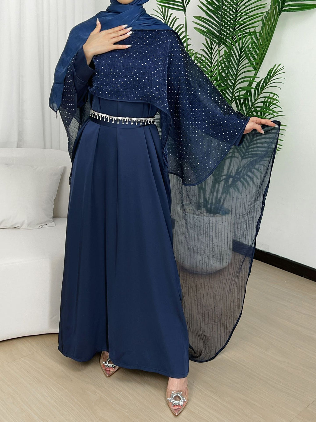1016#2pcs Abaya Women Muslim Dress Set Ramadan Islamic Clothing for eid
