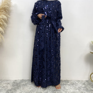 6189# Luxury sequins tassel party dress crew neck muslim women maxi dresses