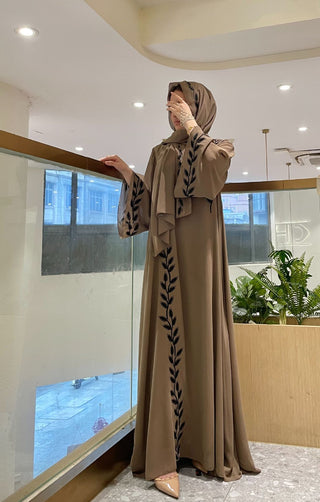 1007#2024 New Fashion Embrodery Chiffon Long Maxi Dress Abaya with Scarf