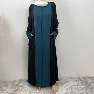 6780#Basic style flared sleeve closed  2 Pieces Dress abaya with pockets muslim women