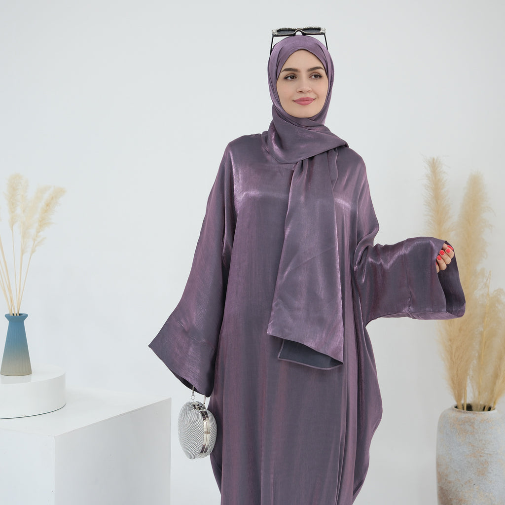 1789# 2024 New Shinny Polyester One Piece Hoodie Abaya Dubai Modest Dress with Attached Hijab