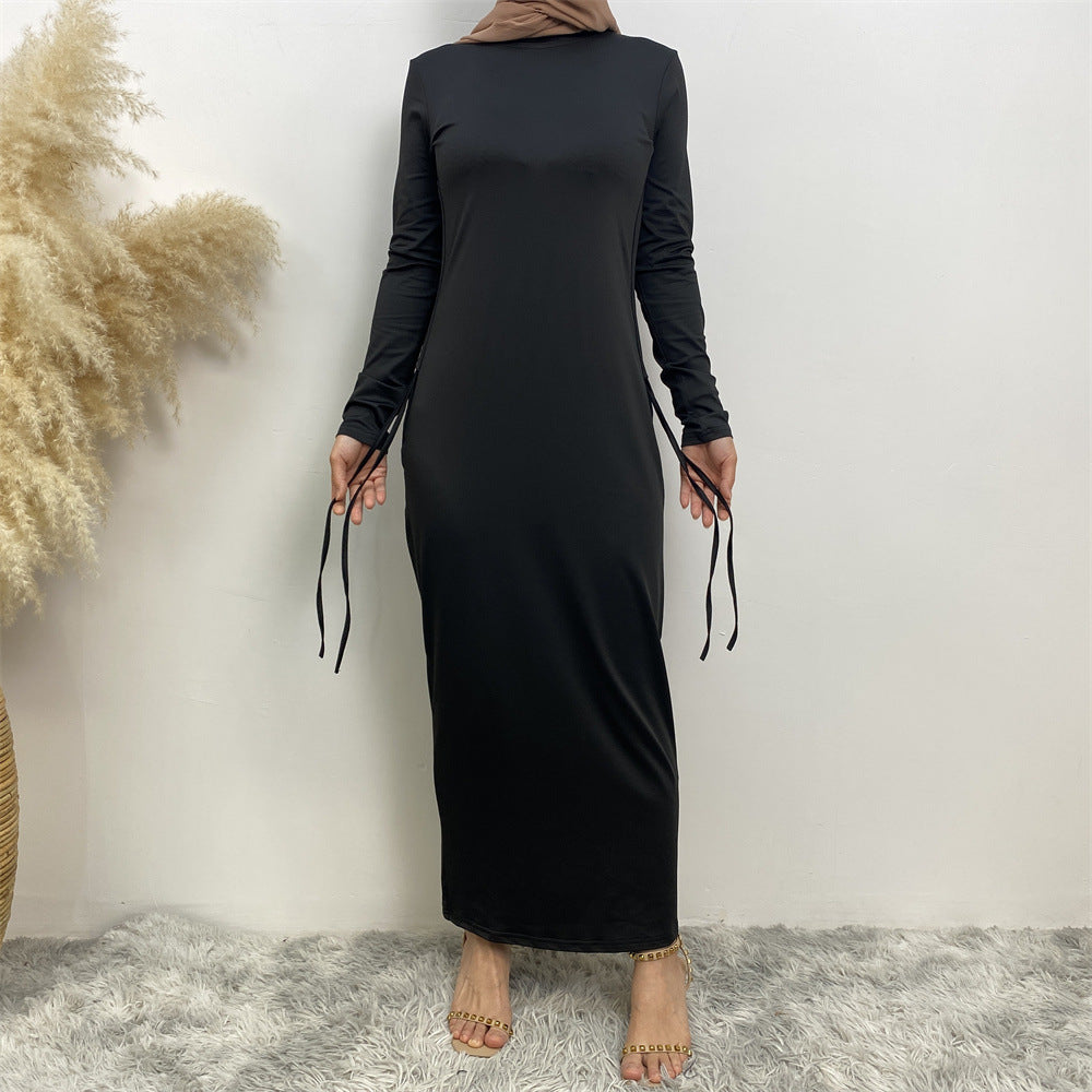 8521#Latest Dress Solid Color Little Bouncy Jersey Women Long Slim Sleeves Dress