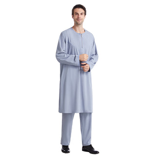 TH821#2 pcs Arab Muslim Wear calf Length Muslim Clothes Jubba Men's Thobe