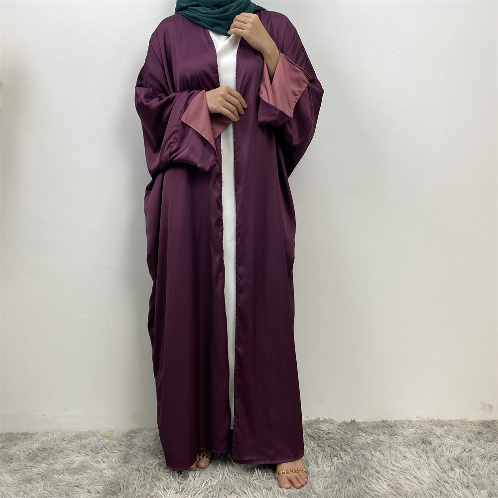 1428#ew Style Smooth Satin Material Particular Split Cuff Design Women Versatile Classy Open Abaya