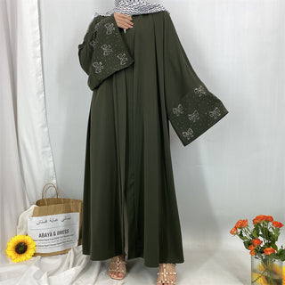 1416#2025 New Arrival Bow Abaya Robe Made in Solid Color Nida Material with Silver Diamond