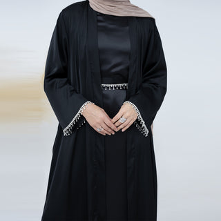 1627#Dubai Abaya Designs Islamic Clothing Cardigan High Quality Satin Abaya 2pcs Sets