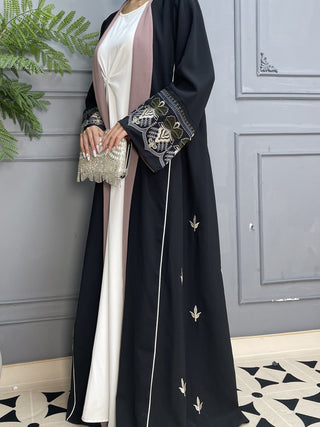 1026#New Women Muslim Dress Daisy Flower Embroidery Modest Dresses