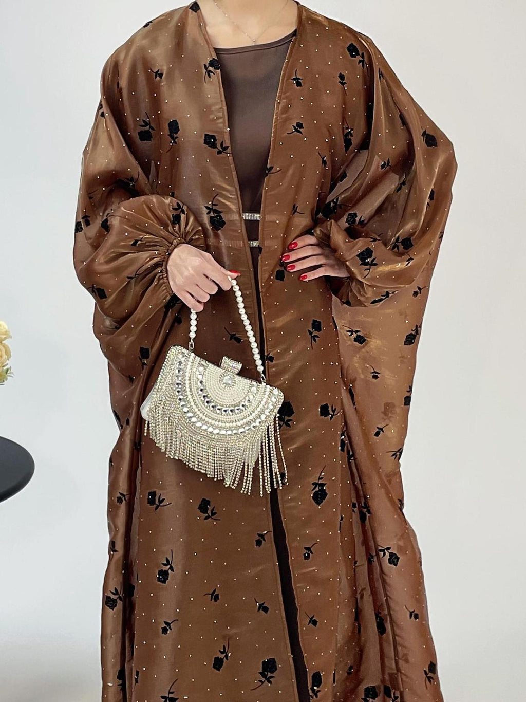 1038# High Quality Luxury Abaya Dubai Premium Satin Kimono 2 Piece Abaya Set