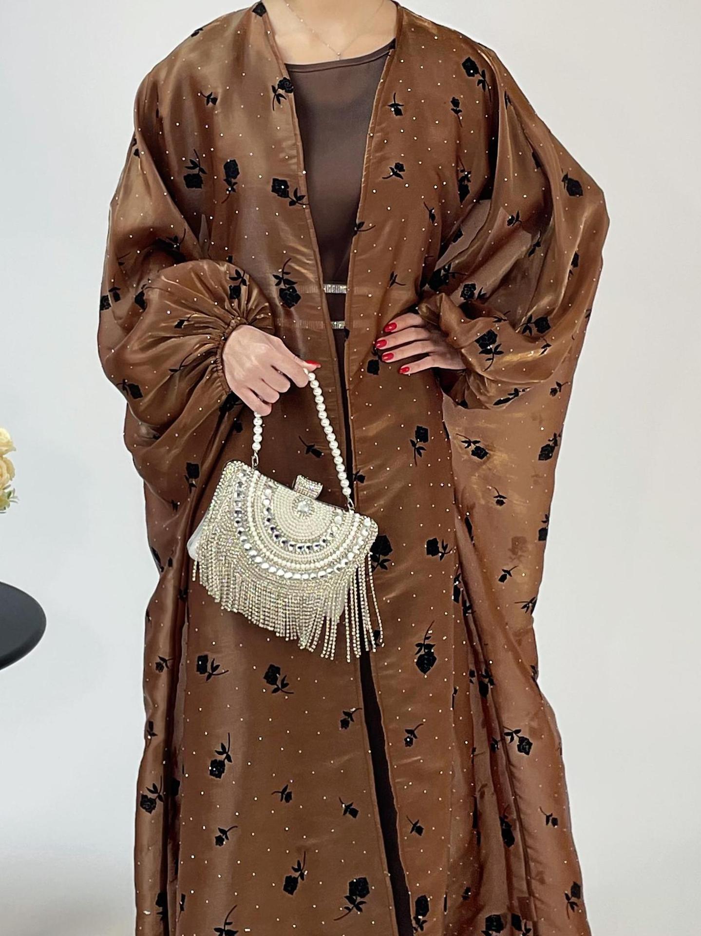 1038# High Quality Luxury Abaya Dubai Premium Satin Kimono 2 Piece Abaya Set