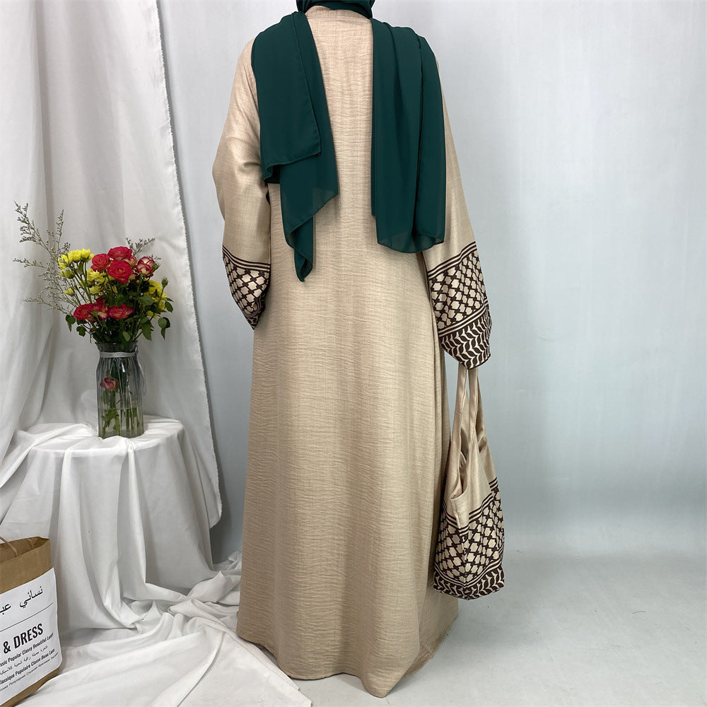 1452#Hot Seller Palestine-Inspired Printed Soft Linen Keffiyeh Open Abaya Wholesale With Crossbody Bag