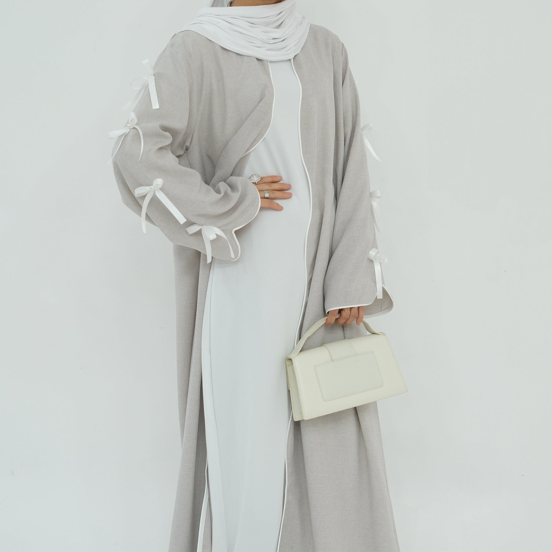 1800#Linen New Arrival Islamic Clothing Cardigan Open abaya With Bowknots Women's Clothing Abaya Women Muslim Dress