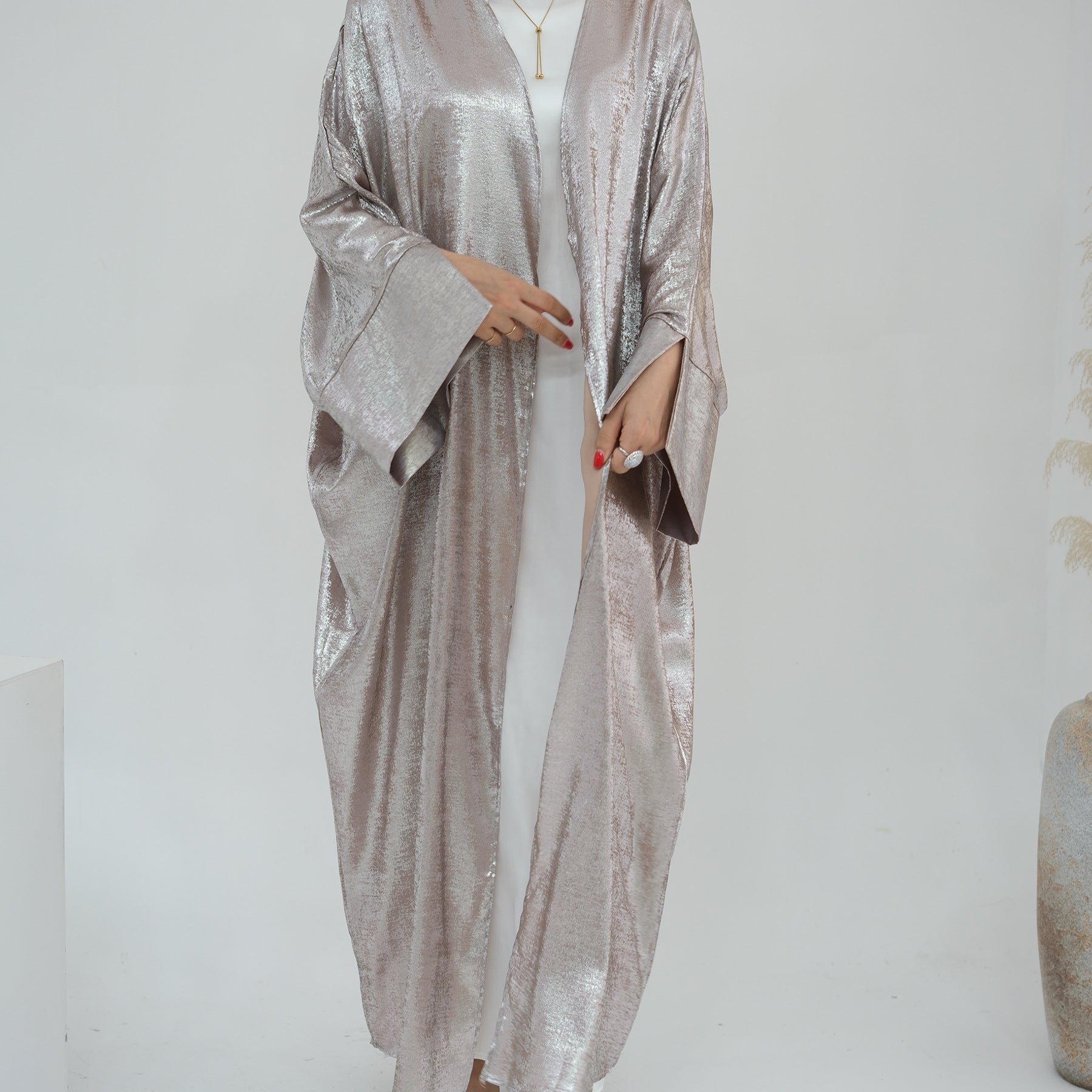 1795#New Fashion Cardigan Abaya Shinny Polyester Modest Front Open Abaya