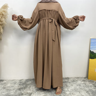 694#Big sleeves wrinkle crepe closed abaya maxi dresses with side pockets