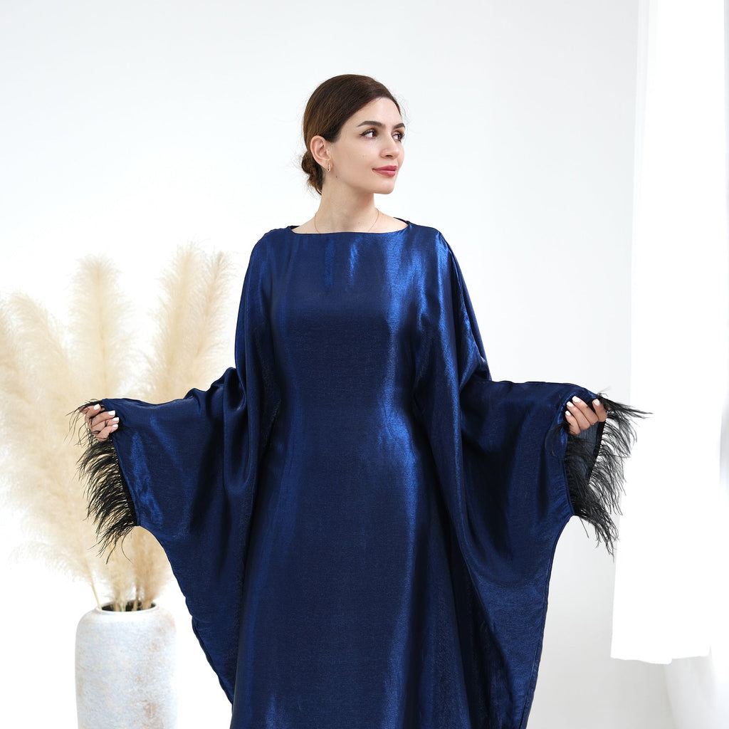 1648#Feather Closed Abayas Women Muslim Dress Turkey Dubai Abaya Modest Dress