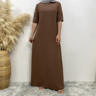 6722# New Crew Neck Wrinkle Crepe Half Sleeves ummer Women Abaya Dresses