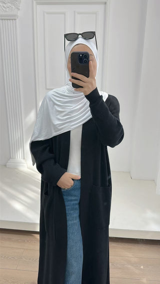 1906#Open Front Abaya with Pocket Thick Islamic Clothing Winter Cardigan Dress EID Ramadan Muslim Knitted Abaya