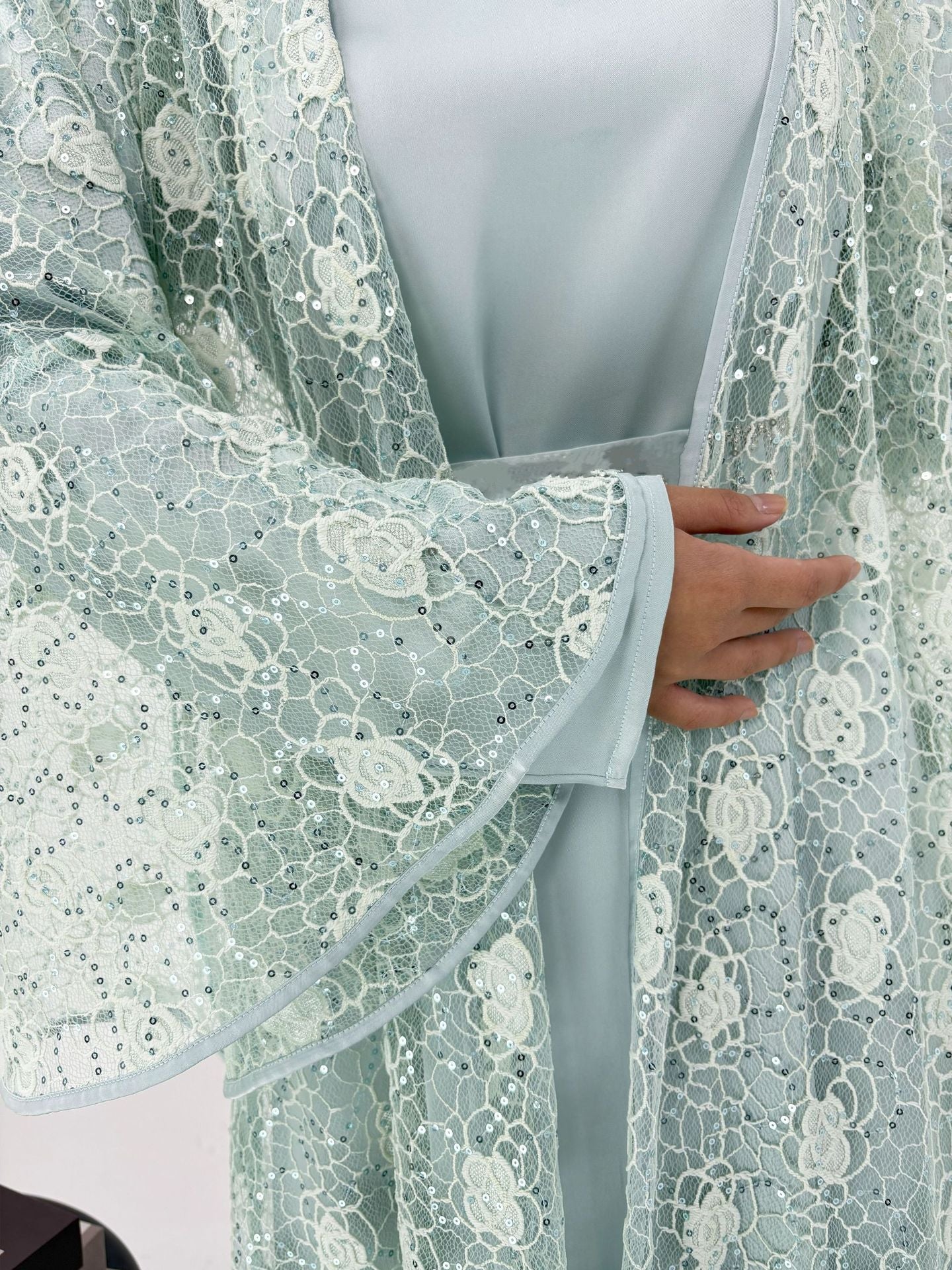 1031#2pcs Lace Abaya Women Muslim Dress Set  Islamic Clothing Kaftan