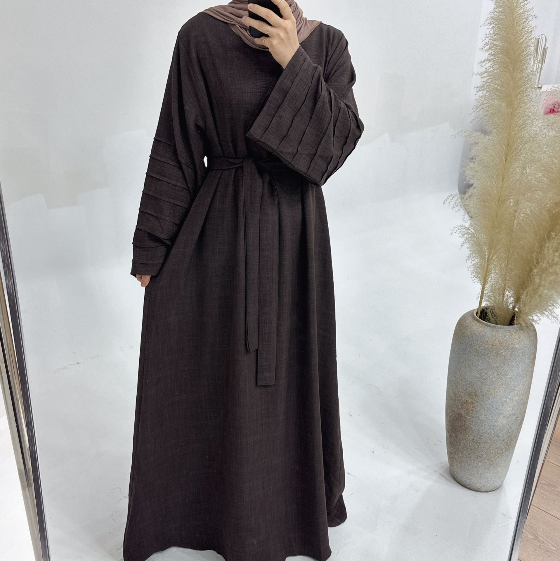 1725#Modest Abaya Simple Linen Closed Abaya Women Muslim Dress Islamic Clothing