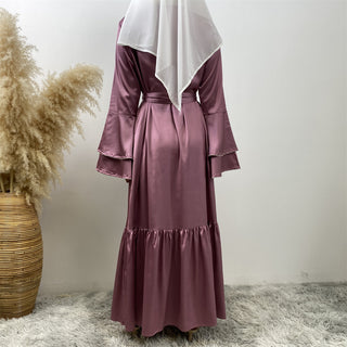 6789# New Front Zipper Two Layers With Sparkle Diamond Sleeves With Pockets Muslim Women Dress
