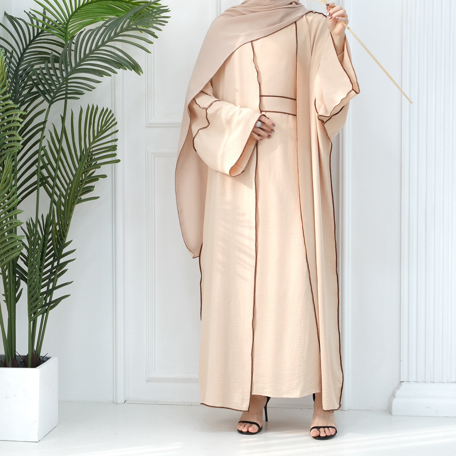 1693#2024 New Modest Wrinkle Polyester EID With Hijab Islamic Clothing Abaya