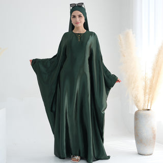 1774#Hot Selling Fashion Elegant Satin Dubai Kaftan Dresses with Tie Belt Butterfly Abaya