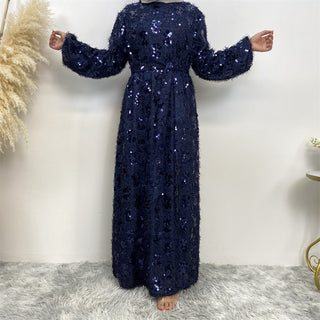 6189# Luxury sequins tassel party dress crew neck muslim women maxi dresses