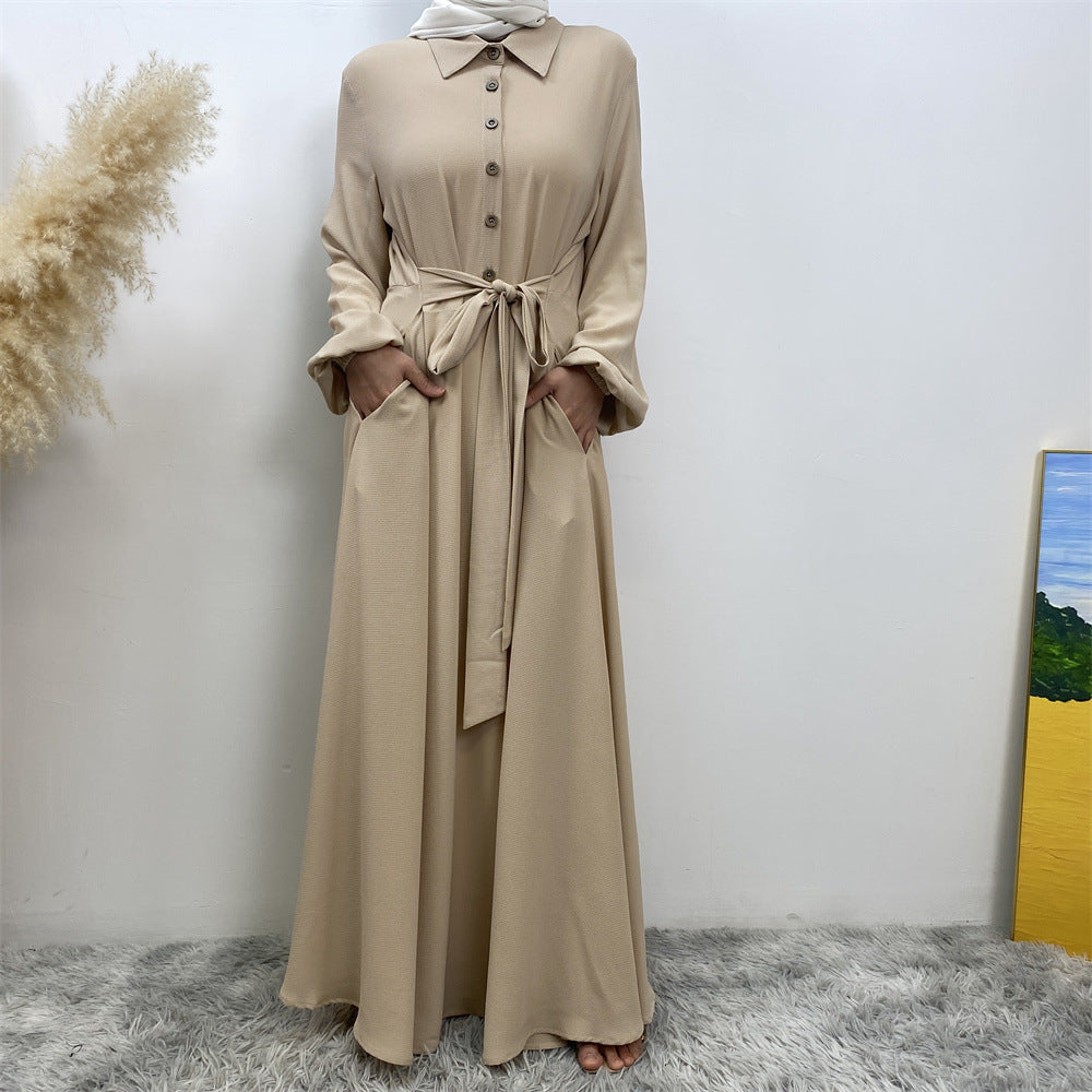 6771# Newest chiffon maxi dress muslim women abaya dresses with pockets 5 colors