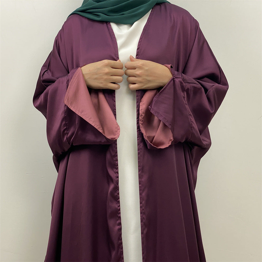 1428#ew Style Smooth Satin Material Particular Split Cuff Design Women Versatile Classy Open Abaya
