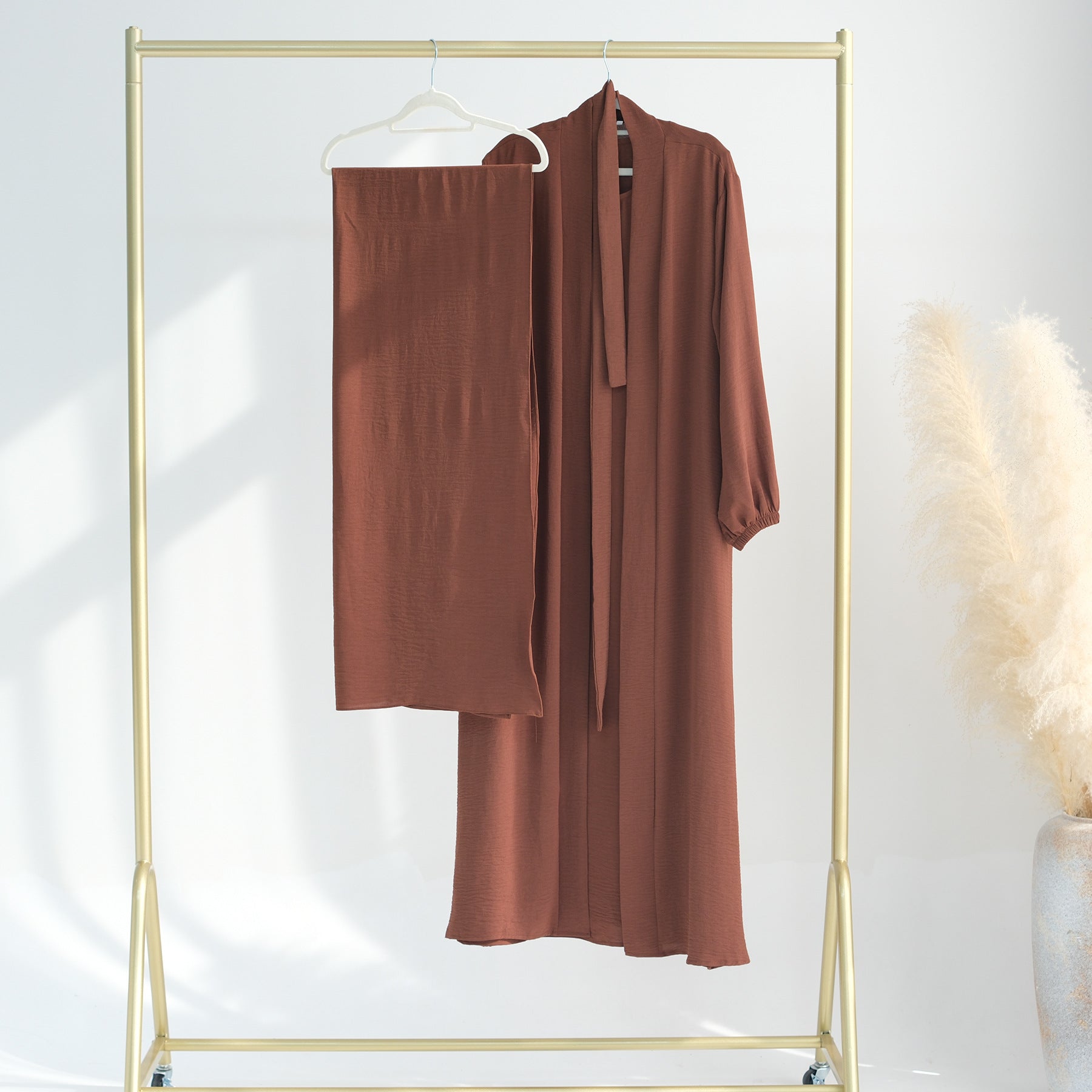 1726# Latest EID Ramadan Islamic Clothing 2 Piece Abaya Set Plain Abaya Women Muslim Dress