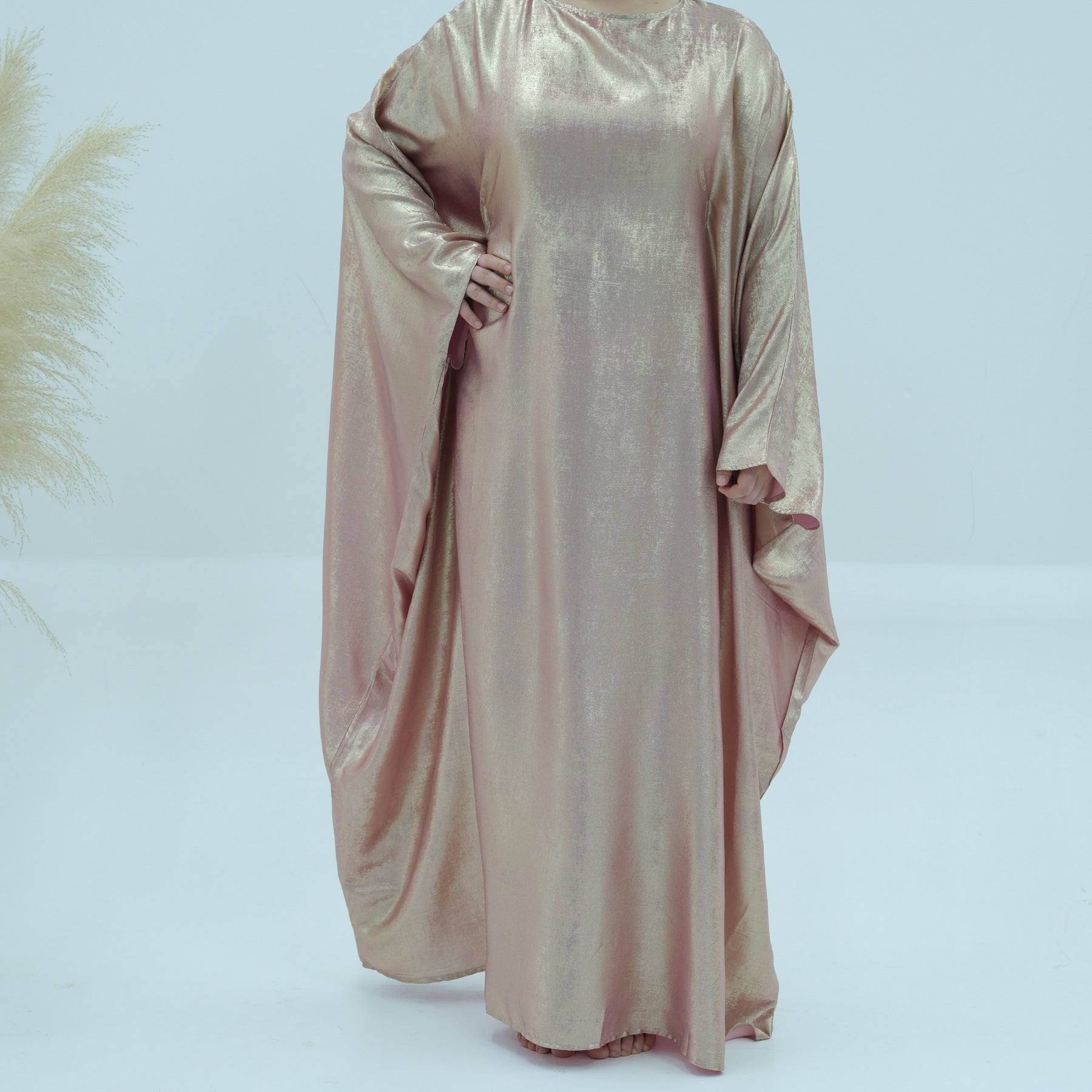1778#2024 Women's Dresses Elegant Shiny Polyester Kaftan Abaya Batwing Muslim Dress
