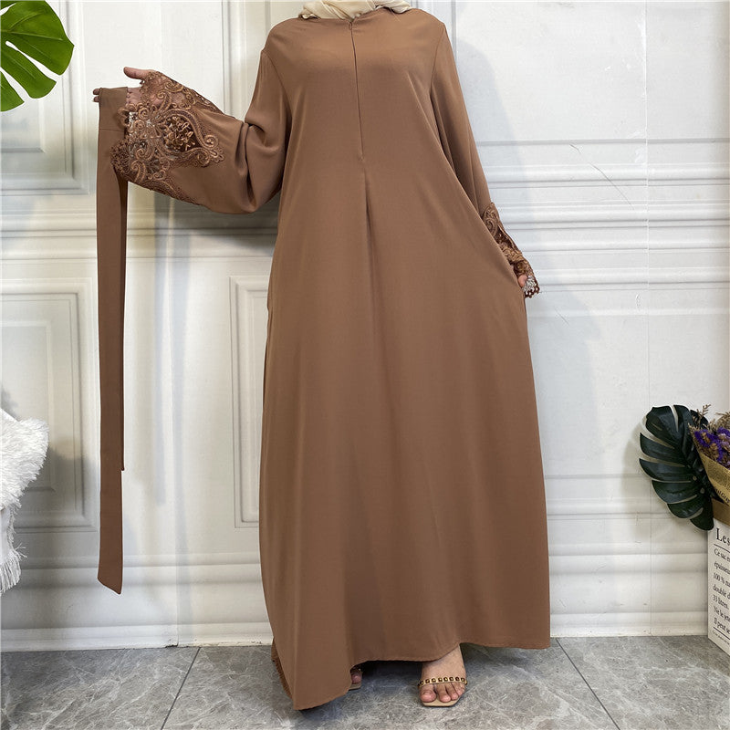 6659#Open zipper long sleeve maxi dresses for muslim women 6 colors