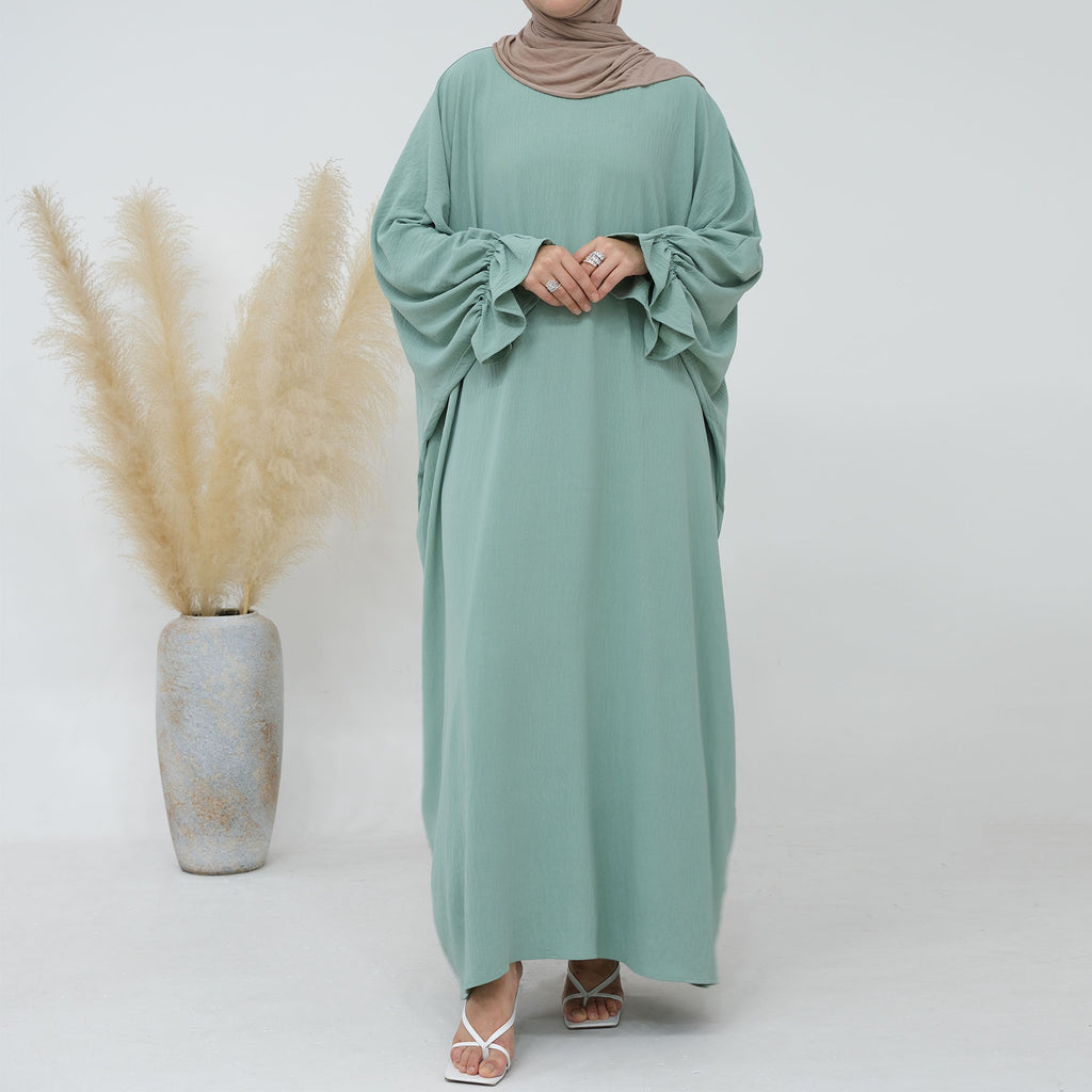 1669#Crepe Long Sleeve Modest Plain Closed Abaya Traditional Muslim Clothing