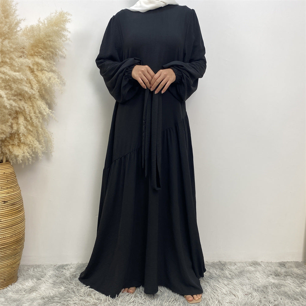 6738# New abaya crew neck wrinkle crepe fabric muslim women maxi dresses