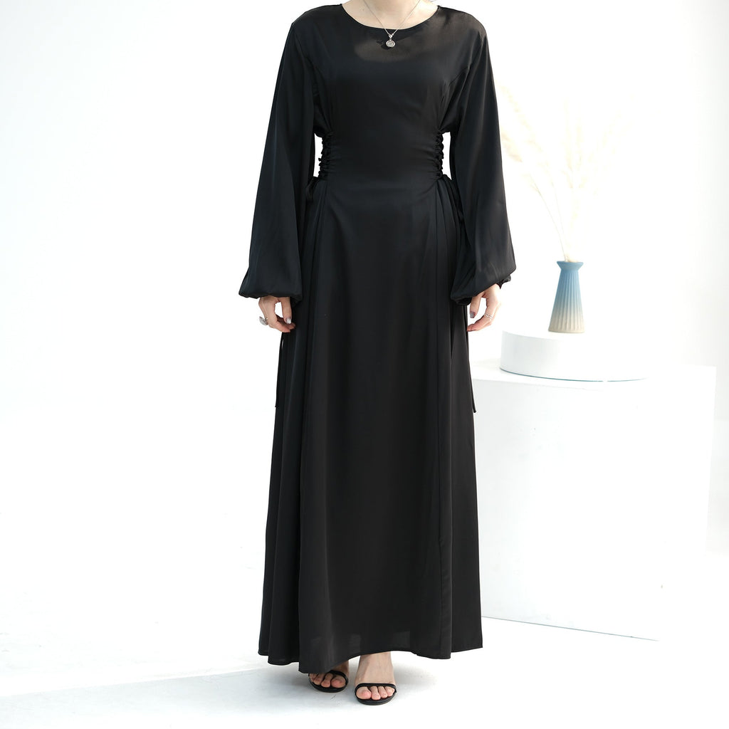 1702#2024 New Modest Dresses Satin Casual Dresses Abaya Women Muslim Dress Ramadan 的副本