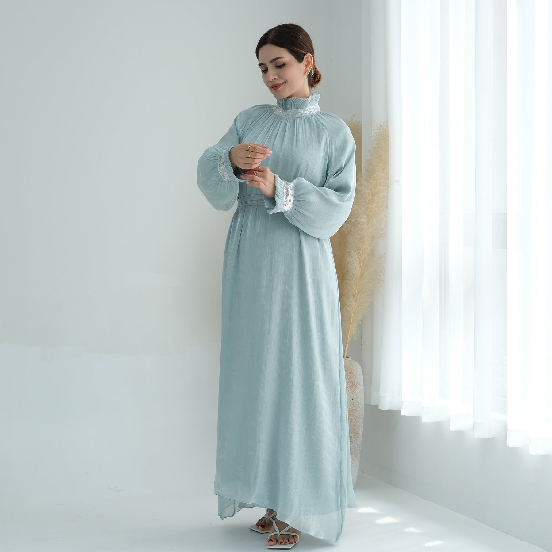 1690#2025 Modest Abaya Women's Dresses Shiny Party Wear Abaya Women Muslim Dress With Lining