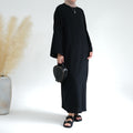 1656#Plain Dress Long Sleeves Women's Cotton Dress with Pockets New Design Abaya