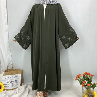 1416#2025 New Arrival Bow Abaya Robe Made in Solid Color Nida Material with Silver Diamond