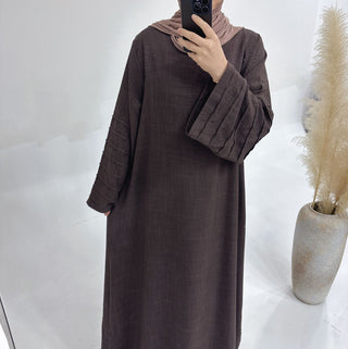 1725#Modest Abaya Simple Linen Closed Abaya Women Muslim Dress Islamic Clothing