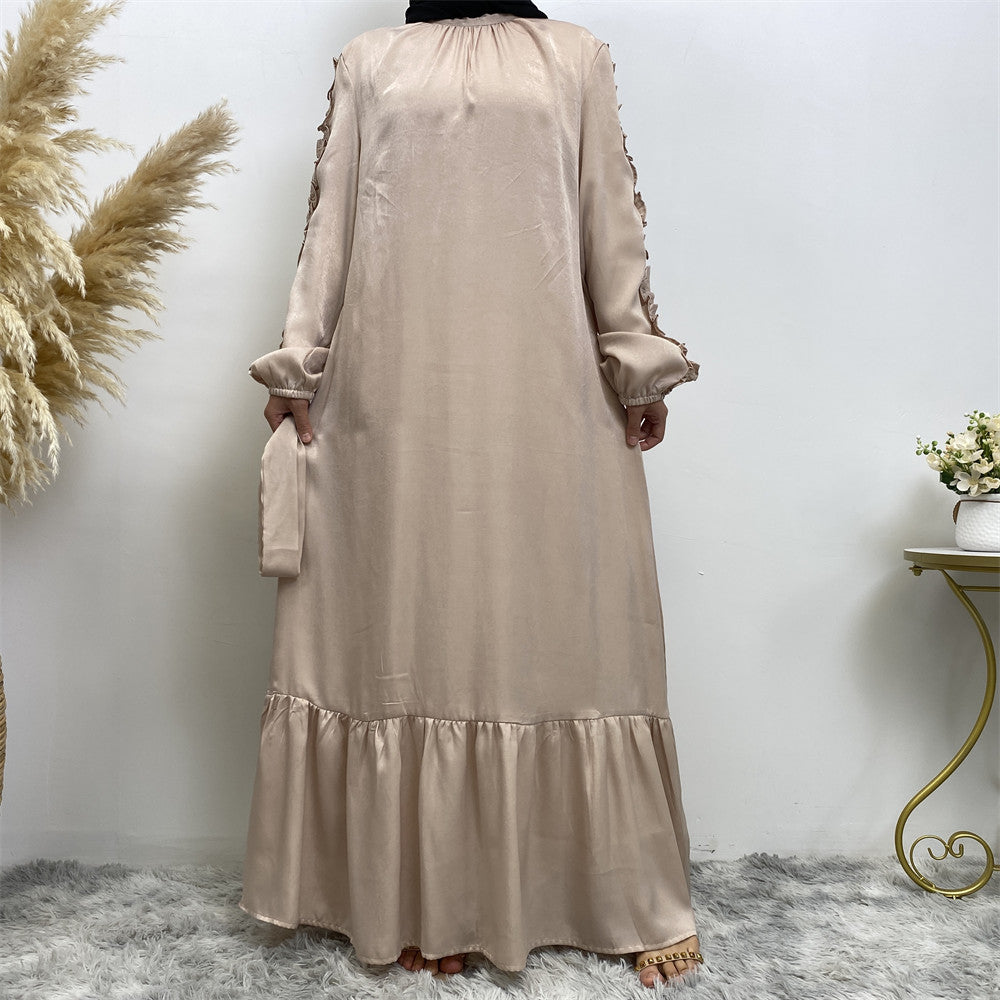 6582# Elegant satin dress long sleeve elasticated summer women dresses 9 colors