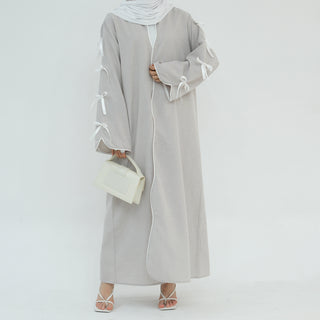 1800#Linen New Arrival Islamic Clothing Cardigan Open abaya With Bowknots Women's Clothing Abaya Women Muslim Dress