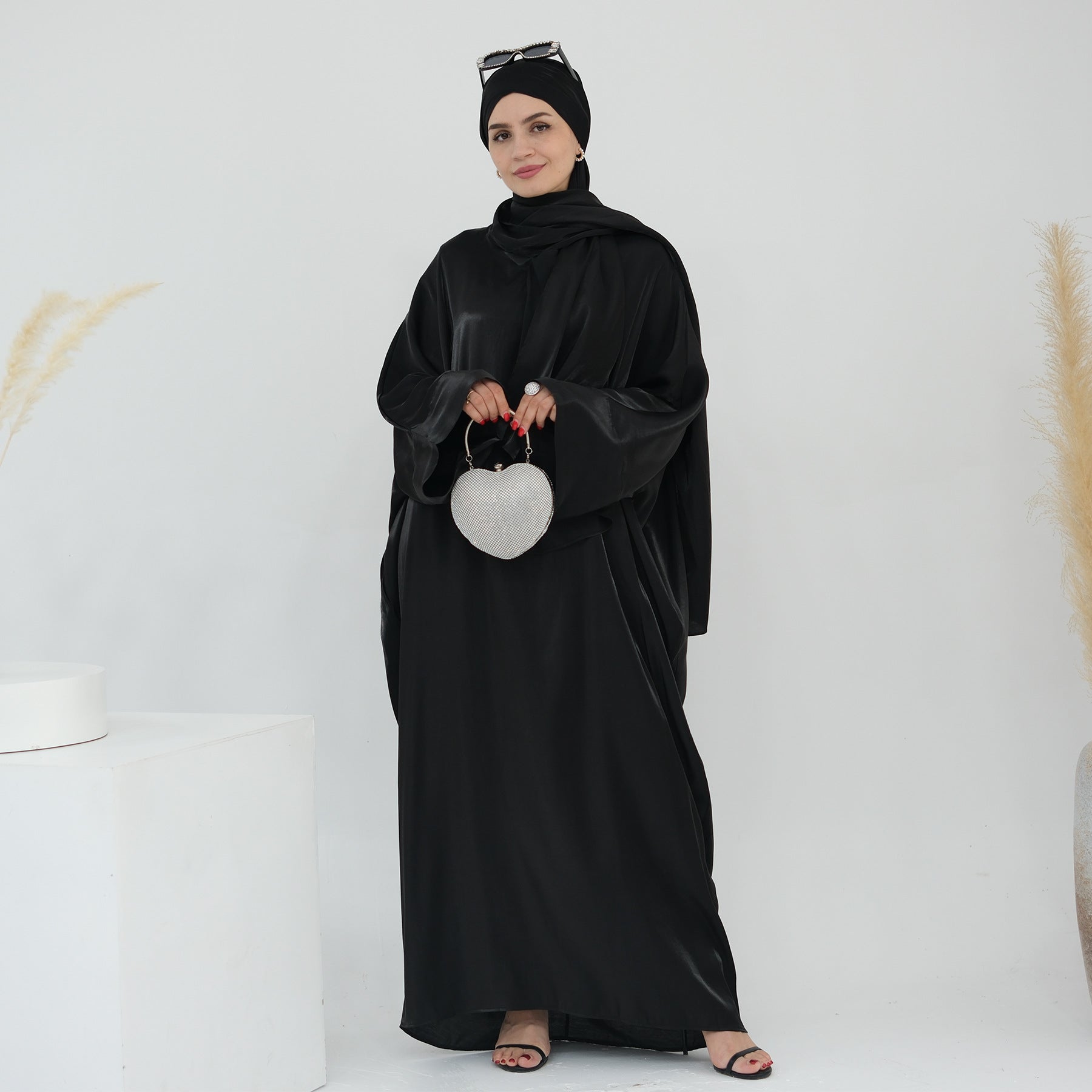 1789# 2024 New Shinny Polyester One Piece Hoodie Abaya Dubai Modest Dress with Attached Hijab