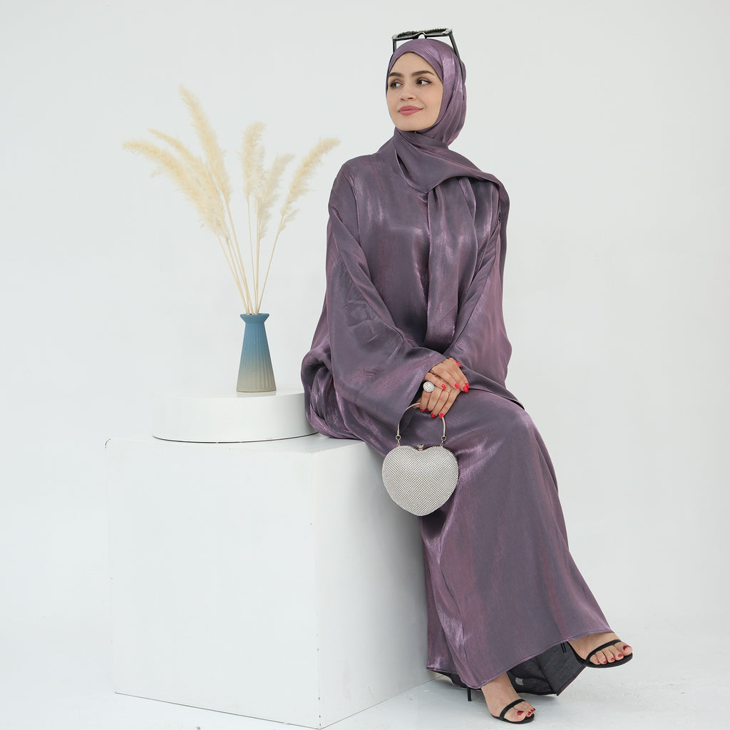 1789# 2024 New Shinny Polyester One Piece Hoodie Abaya Dubai Modest Dress with Attached Hijab