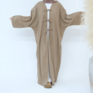 1927# Cutest Bow-Tie Front Open Corduroy Abaya Fall Winter Butterfly Cardigan Kimono Abaya