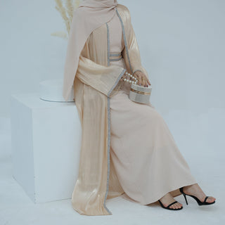 1699#2024 New Abaya Set Shinny Polyester Glitter Dubai Abaya Modest Kimono 的副本