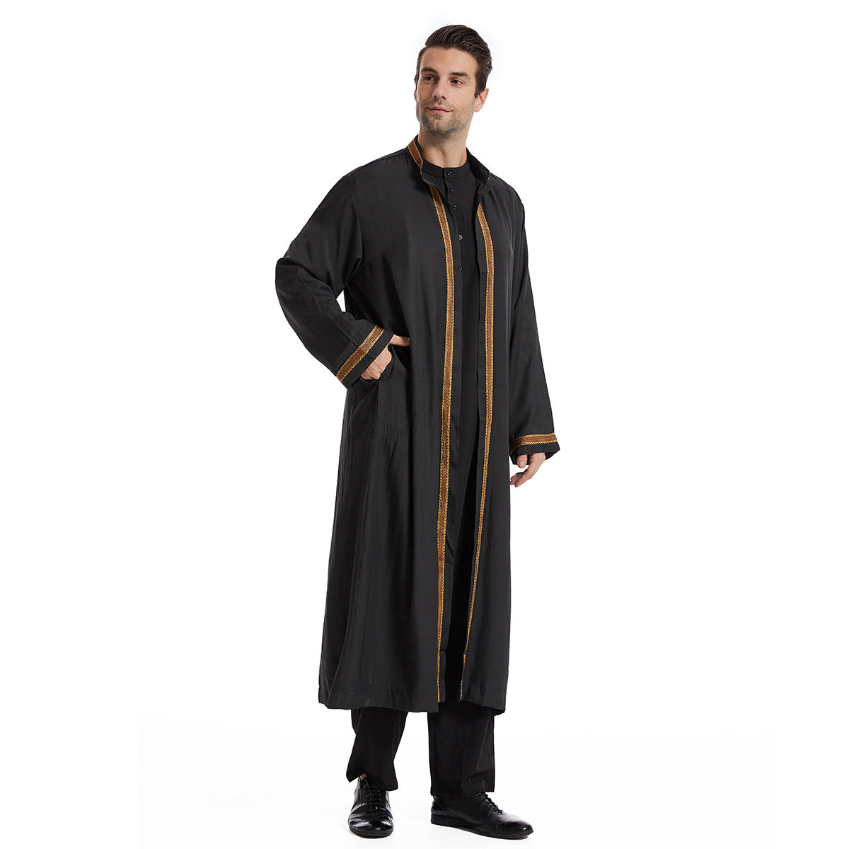TH830#Abaya Muslim Clothing Long Sleeves Islamic High Quality Men's Robe