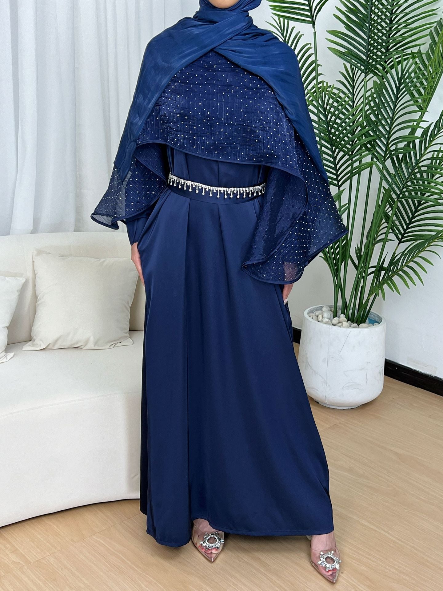 1016#2pcs Abaya Women Muslim Dress Set Ramadan Islamic Clothing for eid